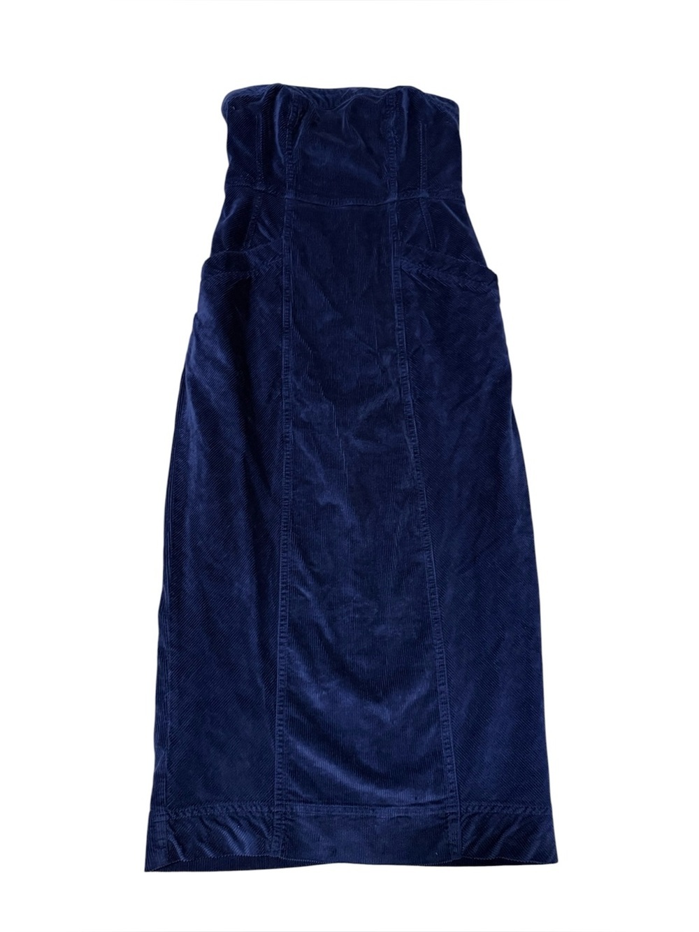 Pilcro Strapless Corduroy Slim Midi Dress in Blue Size 2 - Picture 4 of 8